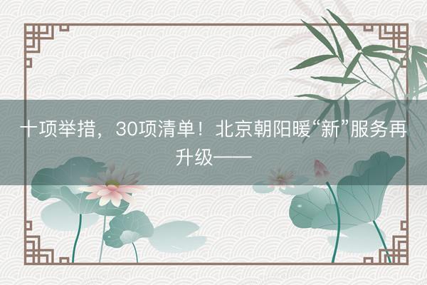 十项举措，30项清单！北京朝阳暖“新”服务再升级——