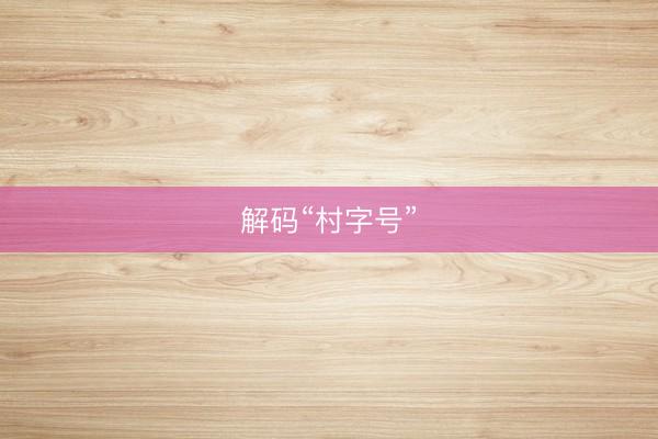 解码“村字号”