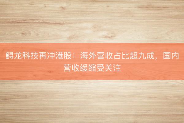 鲟龙科技再冲港股：海外营收占比超九成，国内营收缓缩受关注