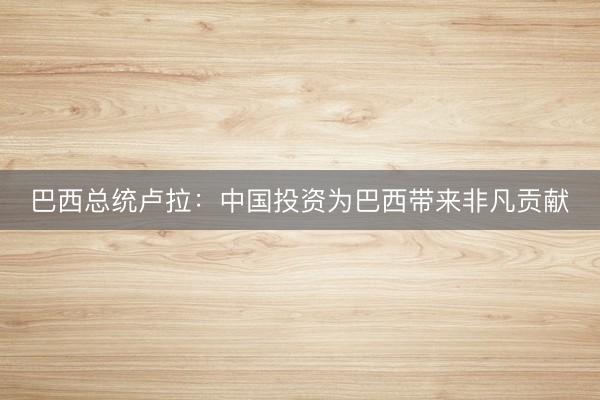 巴西总统卢拉：中国投资为巴西带来非凡贡献