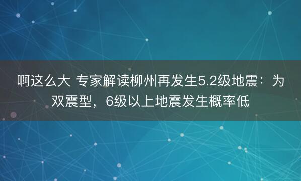 啊这么大 专家解读柳州再发生5.2级地震：为双震型，6级以上地震发生概率低