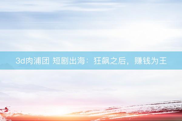 3d肉浦团 短剧出海：狂飙之后，赚钱为王
