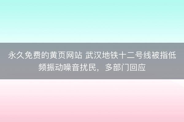 永久免费的黄页网站 武汉地铁十二号线被指低频振动噪音扰民，多部门回应