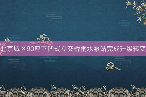 北京城区90座下凹式立交桥雨水泵站完成升级转变