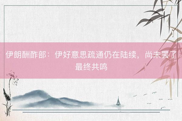 伊朗酬酢部：伊好意思疏通仍在陆续，尚未罢了最终共鸣