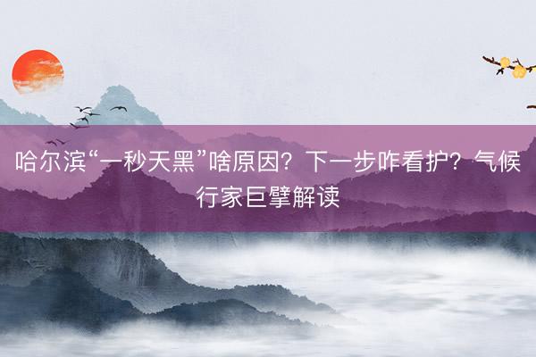 哈尔滨“一秒天黑”啥原因？下一步咋看护？气候行家巨擘解读