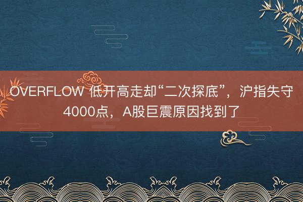 OVERFLOW 低开高走却“二次探底”，沪指失守4000点，A股巨震原因找到了