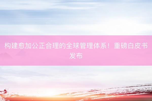构建愈加公正合理的全球管理体系！重磅白皮书发布